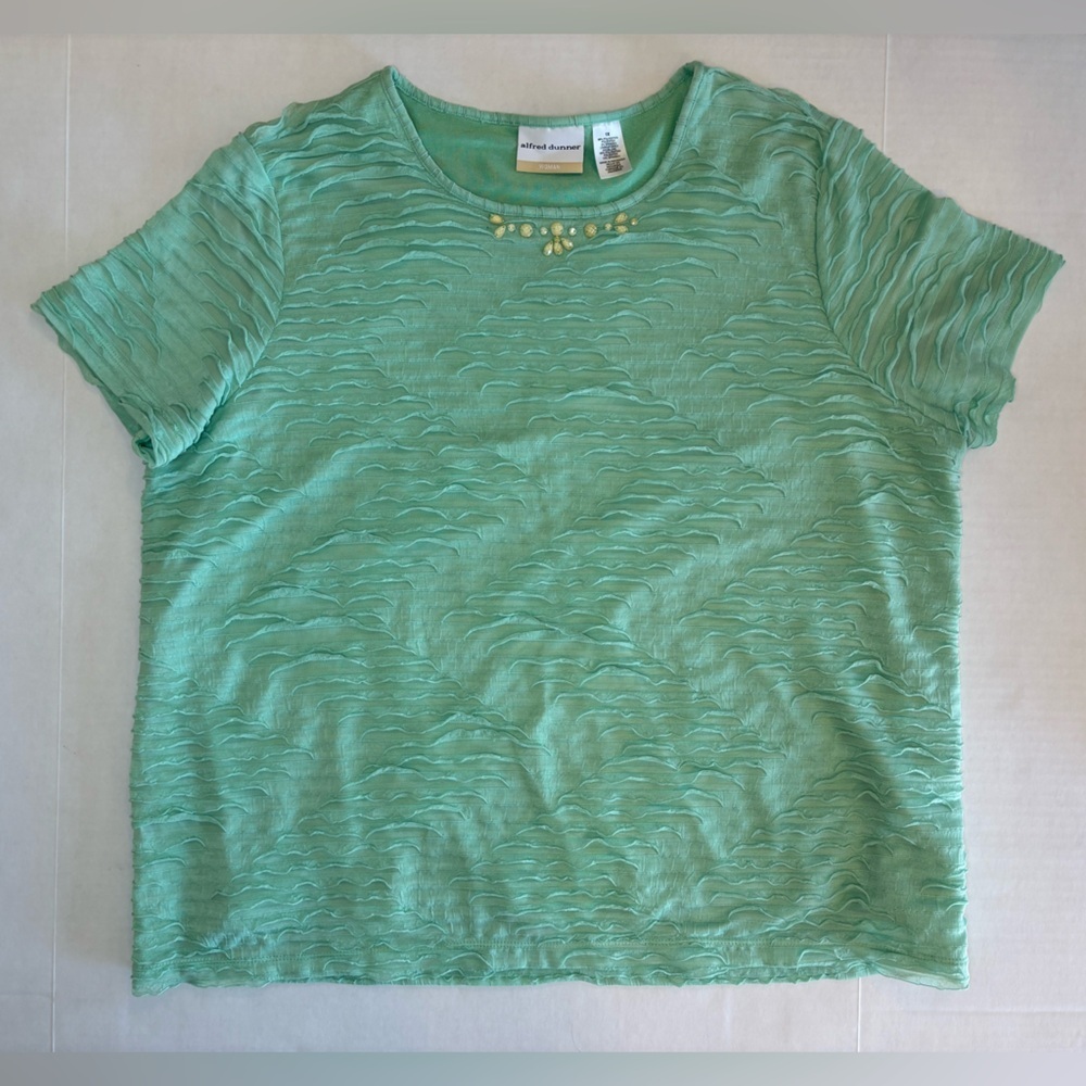 Alfred Dunner short sleeve blouse mint green textured wavy pattern size 1X